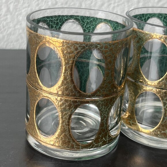 Vintage Culver Piza Double Shot Glasses // Set of 4 Gold & Green Textured Design - Picture 7 of 7